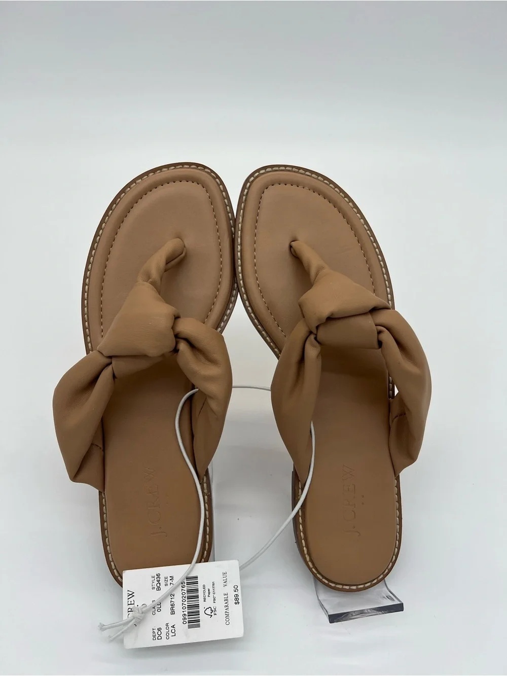 J. Crew Cognac Knotted Leather Toe-Post Sandals size 7